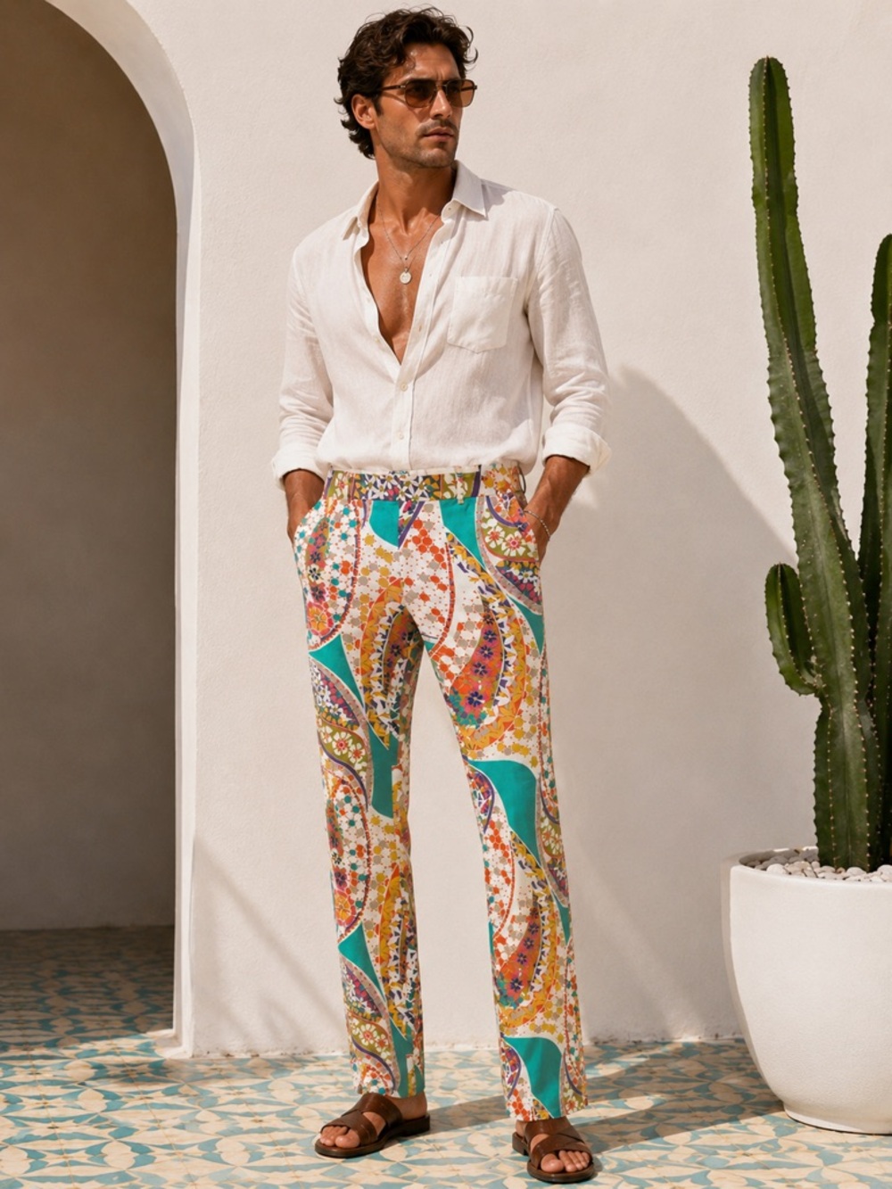 MR. TURK Palm Springs Paisley Colorful Floral Print Trousers \\ 36